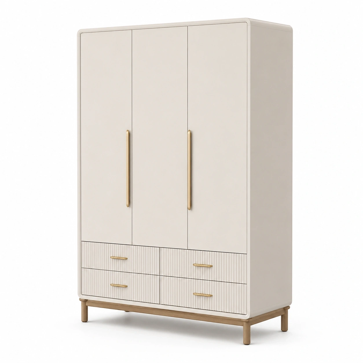 Dreituriger Kleiderschrank mit Schubladen-Cremewei?-LuxeSelvia